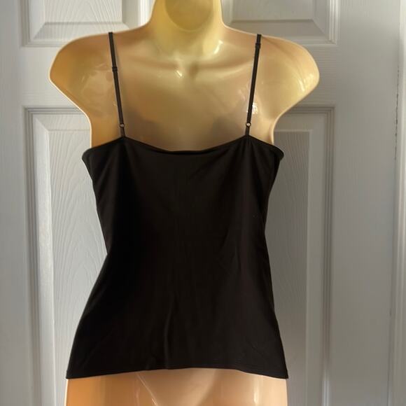 Ann Taylor Petite Brown Silk/Knit Camisole Blouse Lace Spaghetti Straps Classic - Picture 3 of 8